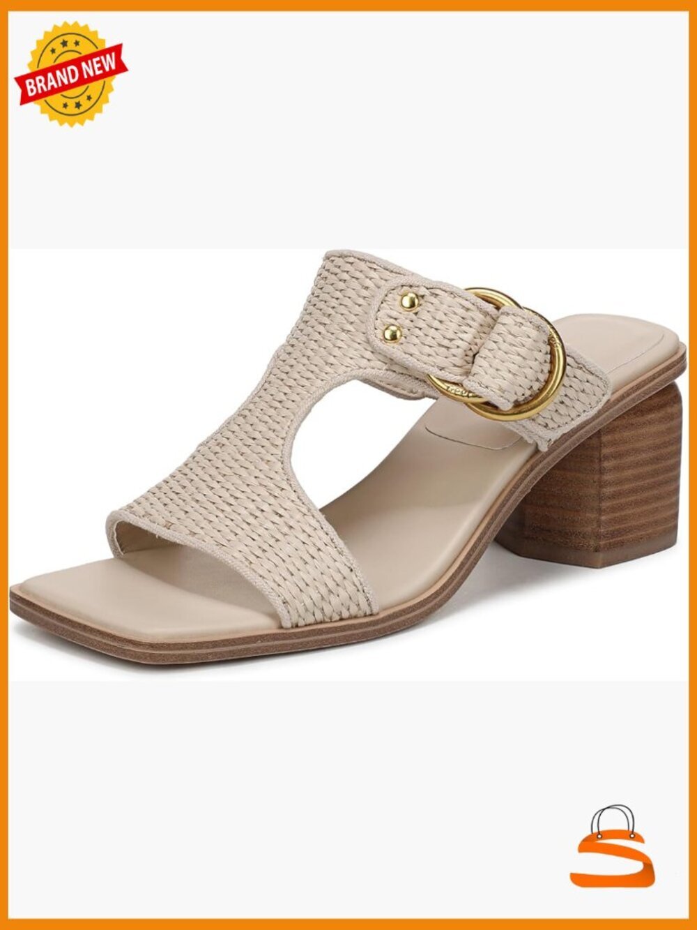 Woven Raffia Slide Sandals with Block Heel and Pointed Toe
